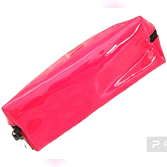 YVES SAINT LAURENT HOT PINK & BLACK PATENT LEATHER COSMETIC DOME POUCH NWT - Picture 5 of 12